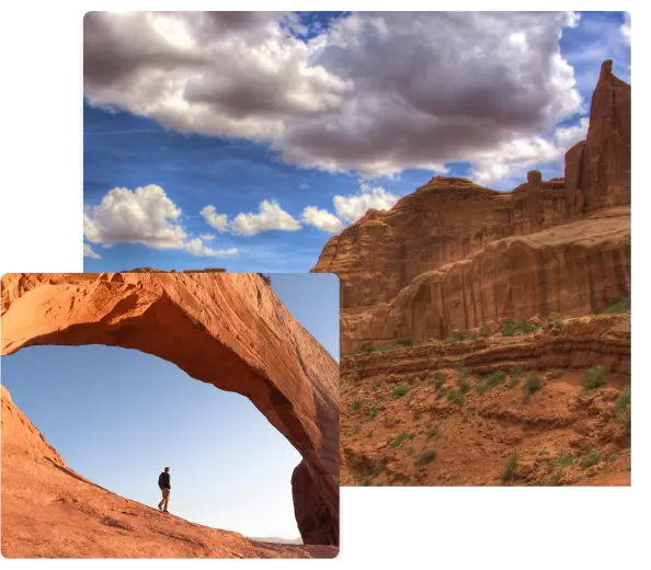 Photo collage of national park destinations near Moab Utah